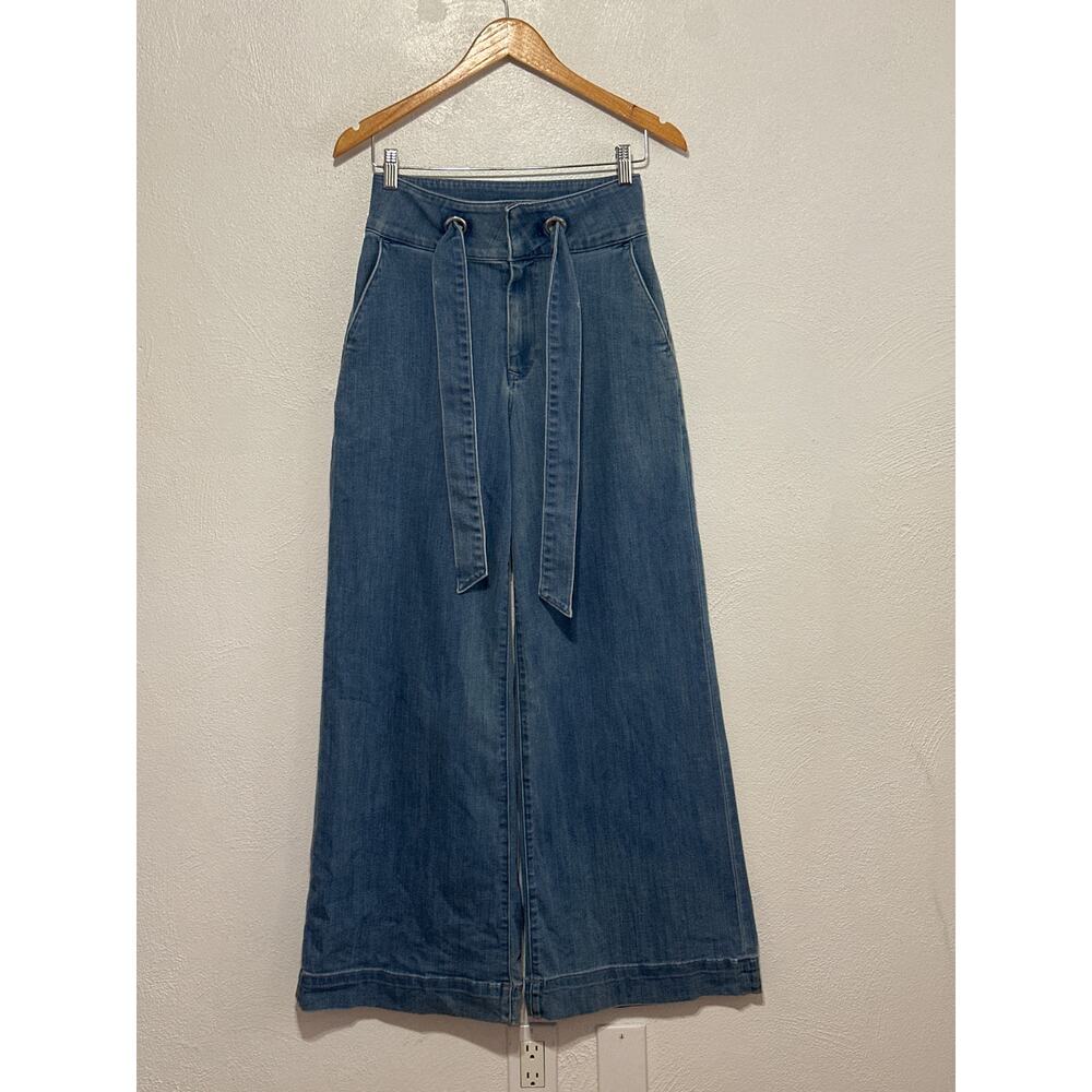 VTG Y2K Express Salior Super High Waisted Wide Leg Jeans Tie Waist 2 Light Wash